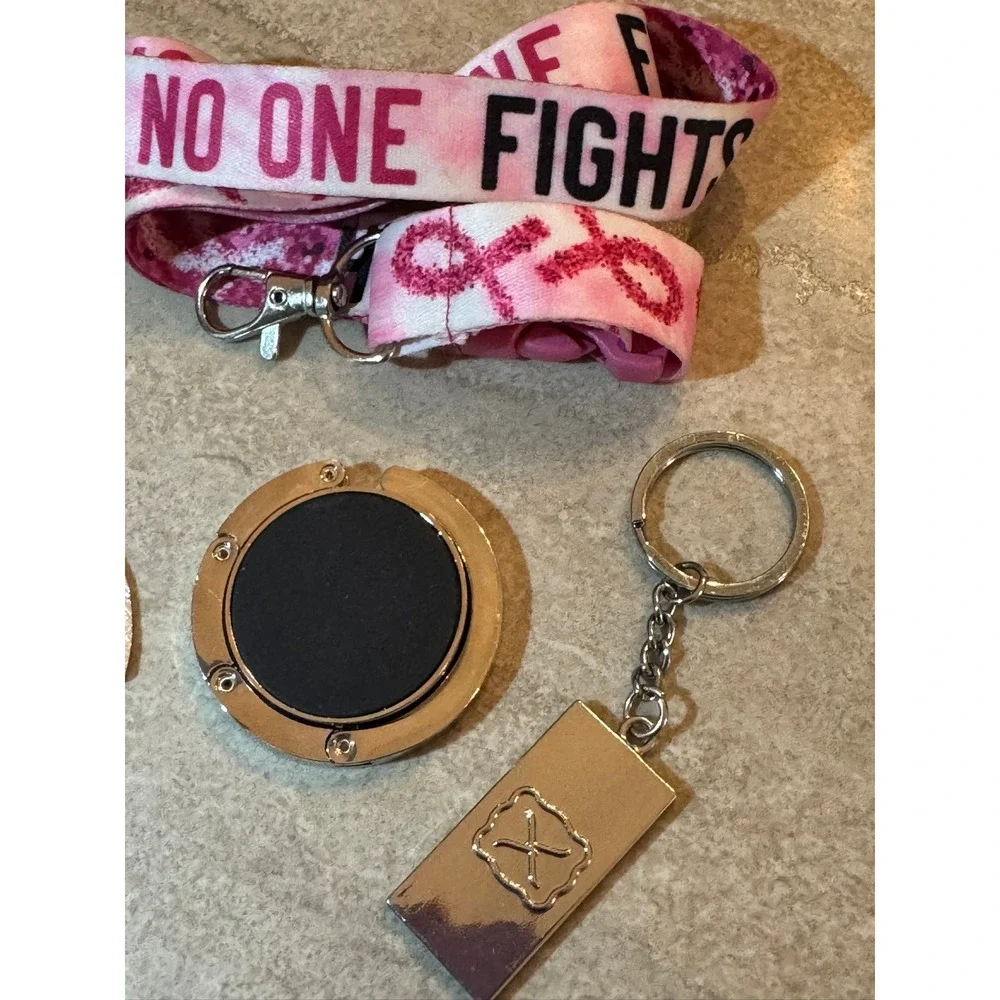 Breast Cancer Awareness Bundle Lanyard Purse Hanger and Keychains Pink Ribbon